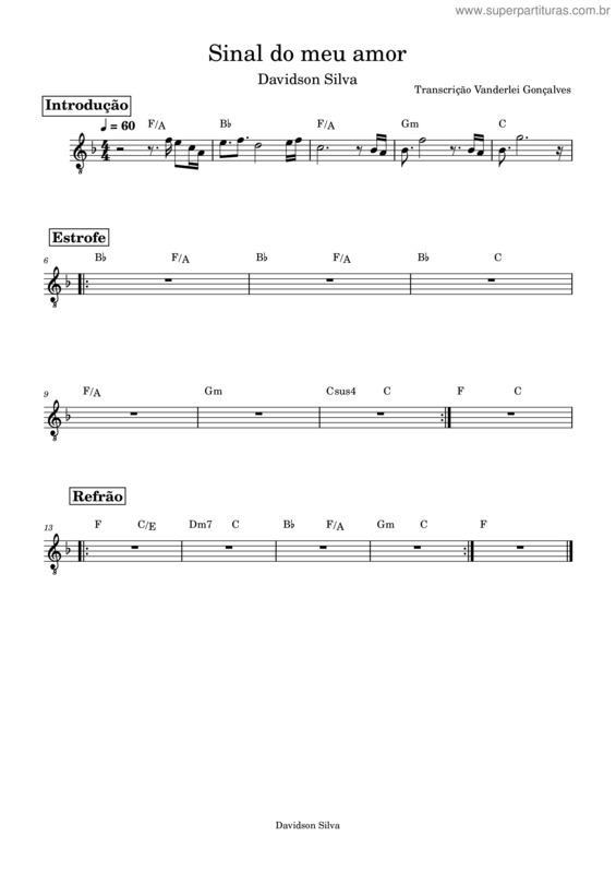 Partitura da música Sinal Do Meu Amo  – Davison Silva