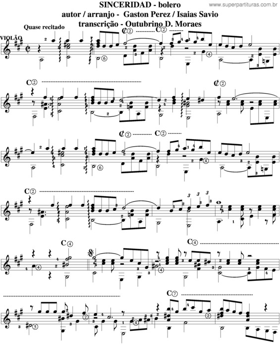 Partitura da música Sincerid