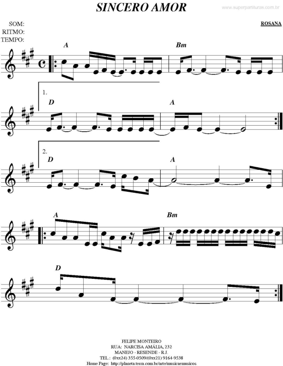 Partitura da música Sincero Amor