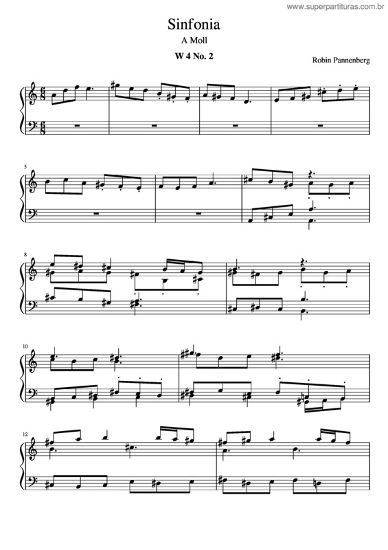 Partitura da música Sinfonia – A Minor W 4 No. 2