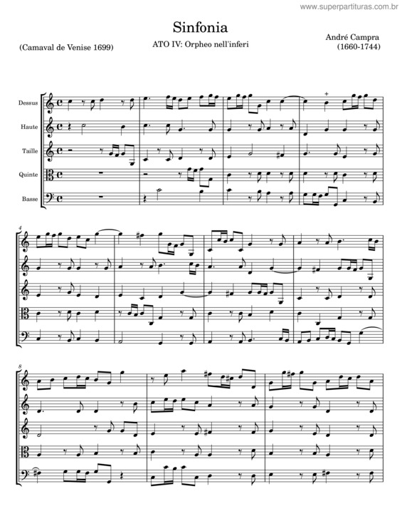 Partitura da música Sinfonia – André Campra