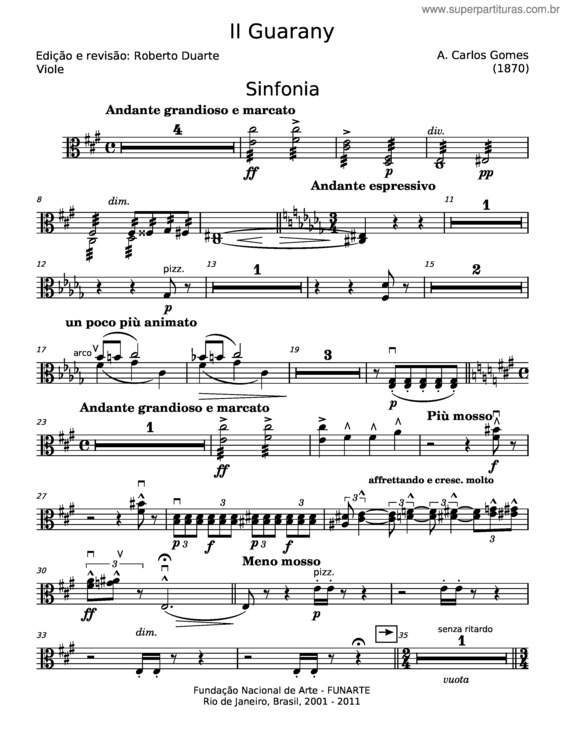 Partitura da música Sinfonia – Carlos Gomes