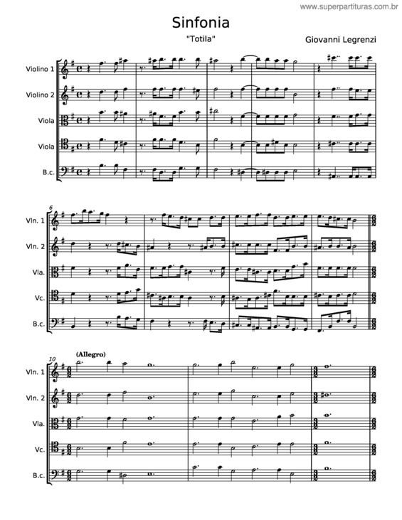 Partitura da música Sinfonia – Giovanni Legrenzi