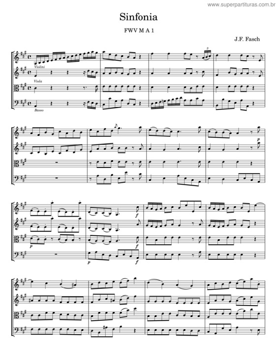 Partitura da música Sinfonia – J. F. Fasch