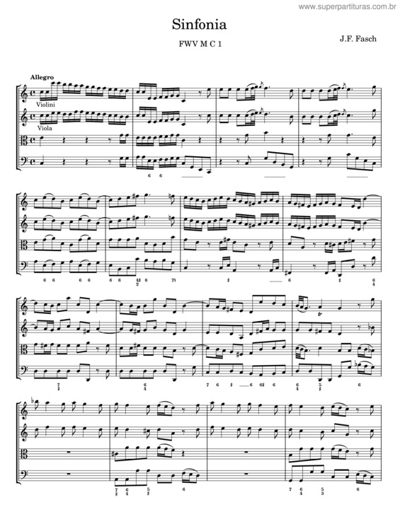 Partitura da música Sinfonia – J F Fasch v.2