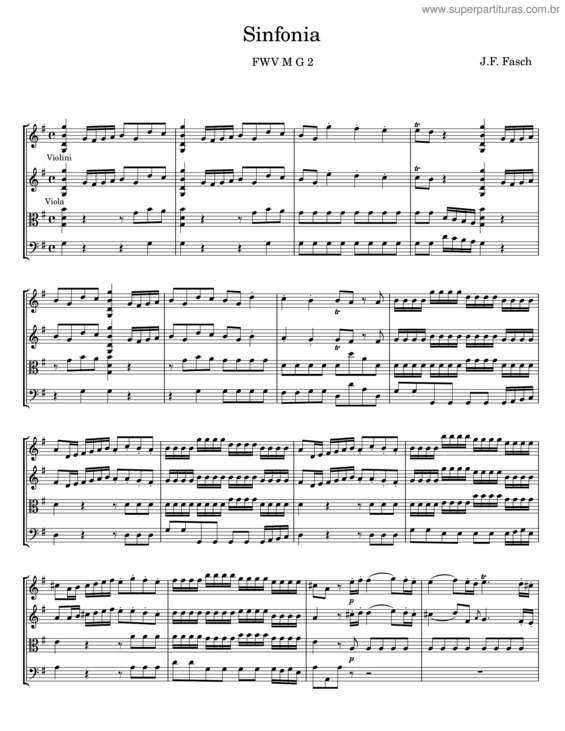 Partitura da música Sinfonia – J F Fasch