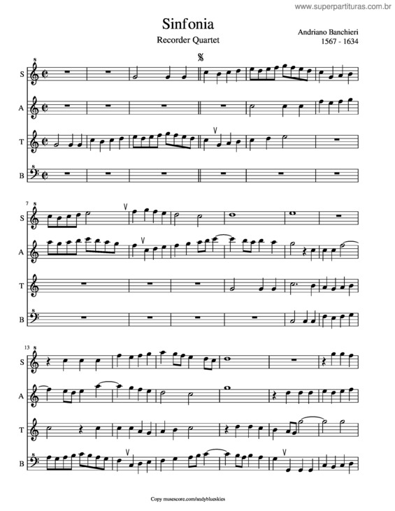 Partitura da música Sinfonia – Recorder Quartet