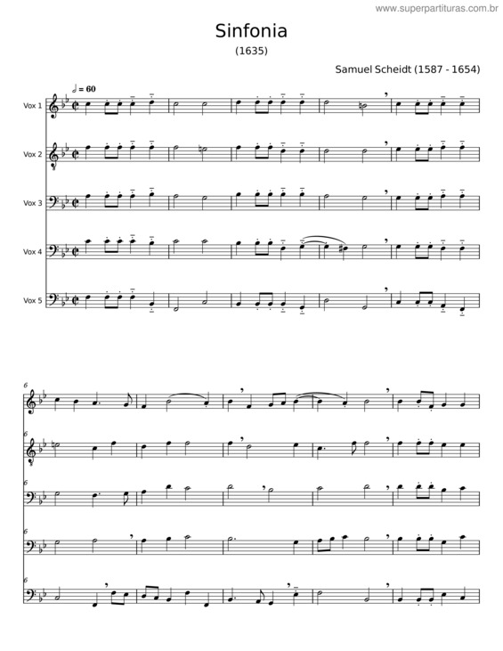 Partitura da música Sinfonia – Samuel Scheidt