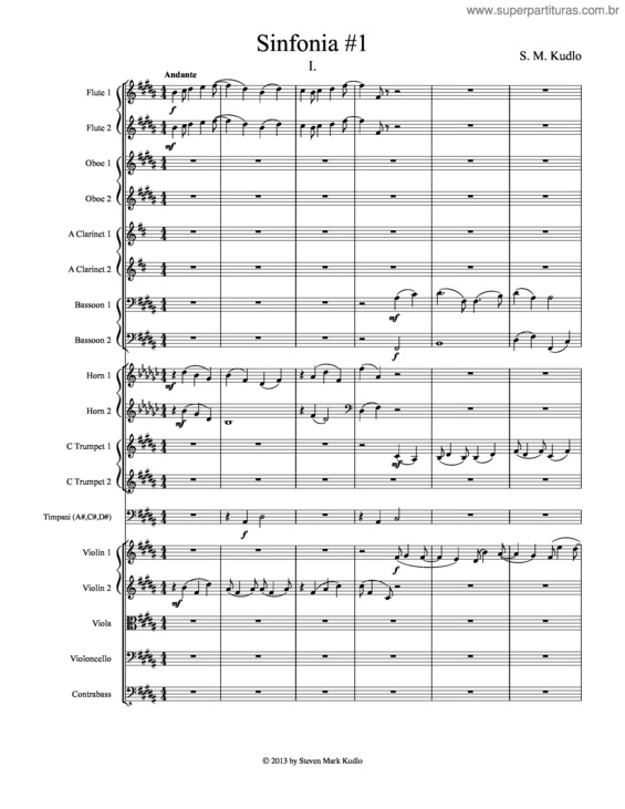 Partitura da música Sinfonia #1;  First Movement