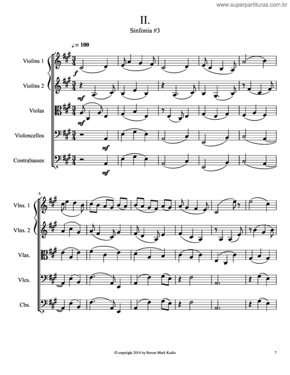 Partitura da música Sinfonia #3;  Second Movement