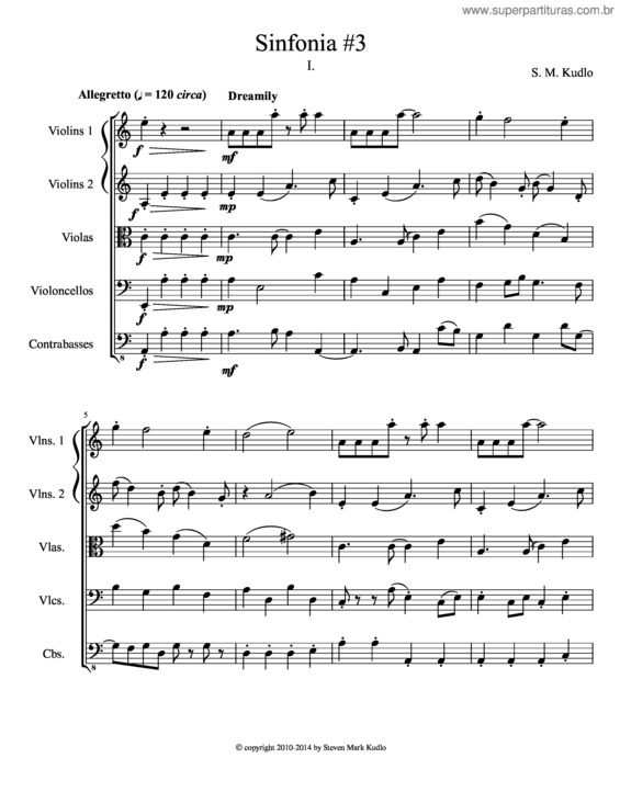 Partitura da música Sinfonia #3; First Movement