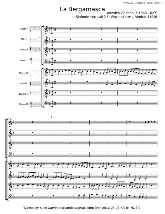 Partitura da música Sinfonia `La Bergamasca` – Lodovico Da Viadana