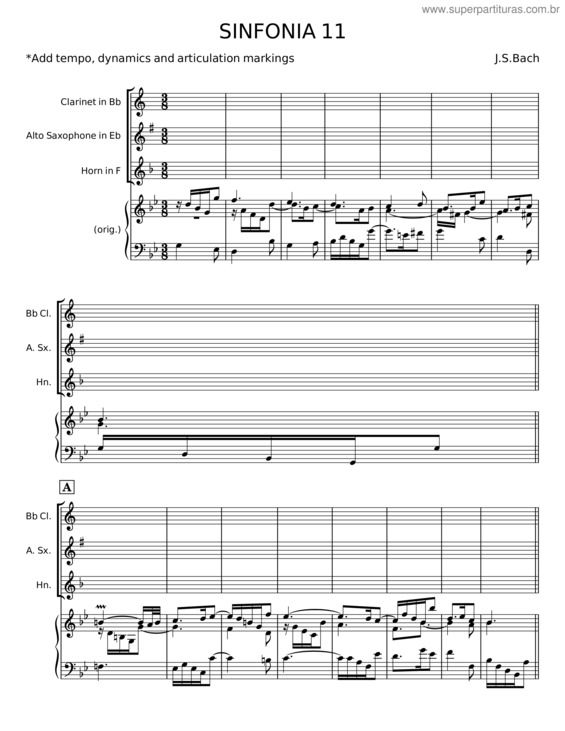 Partitura da música Sinfonia 11 – J. S. Bach