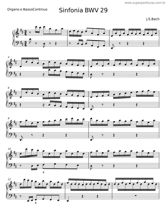 Partitura da música Sinfonia 11 – J S Bach–Siloti;P0chacco