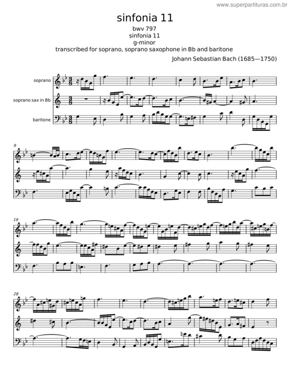 Partitura da música Sinfonia 11 – Johann Sebastian Bach