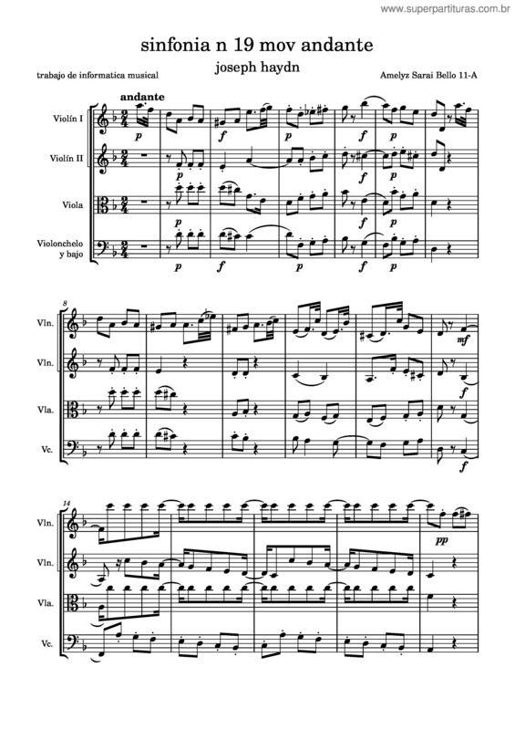 Partitura da música Sinfonia 19 Ii Mov  – Joseph Haydn