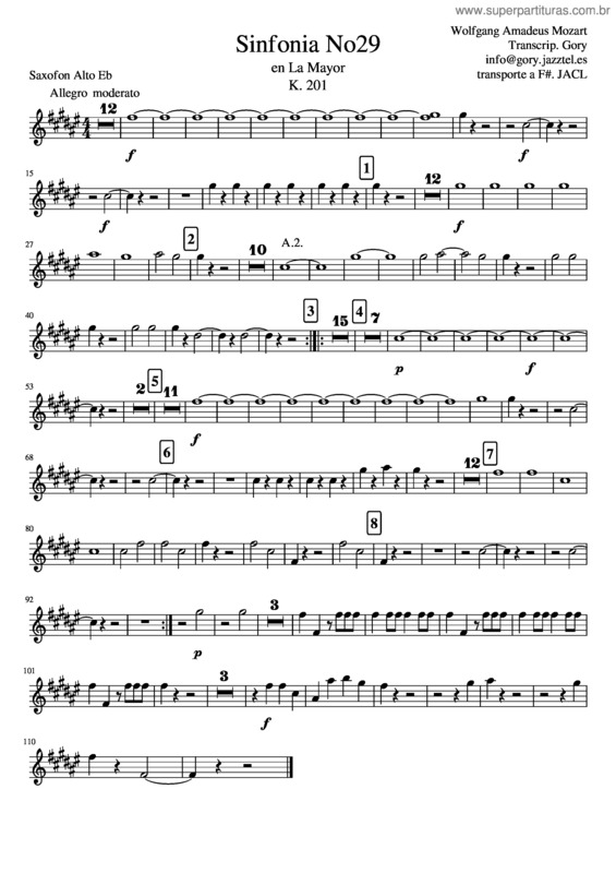 Partitura da música Sinfonia 29 Sax Eb