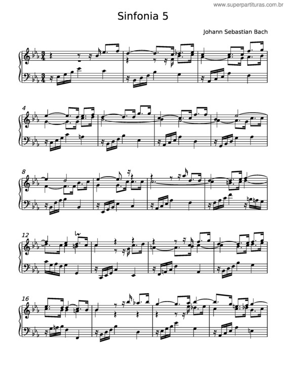 Partitura da música Sinfonia 5 – Johann Sebastian Bach