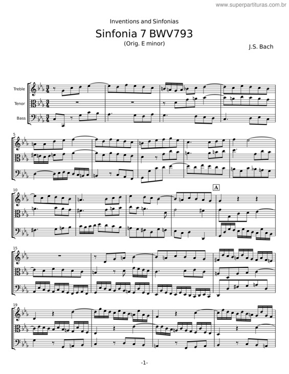 Partitura da música Sinfonia 7 Bwv793 – J. S. Bach