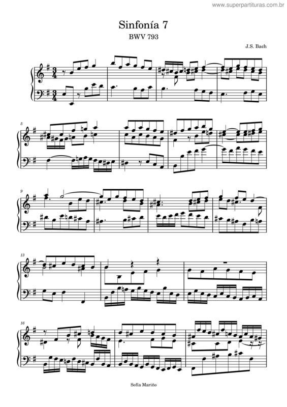 Partitura da música Sinfonía 7 De J.S. Bach – Sofía Mariño