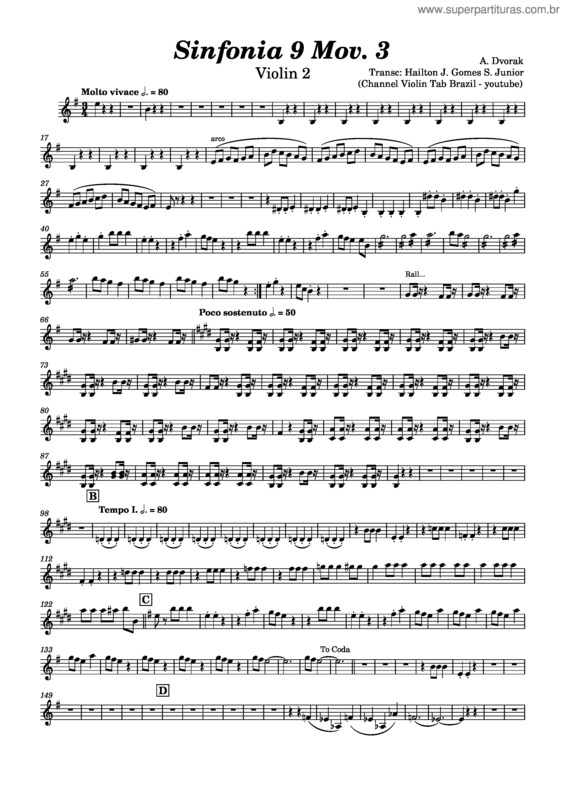 Partitura da música Sinfonia 9 – Dvorak