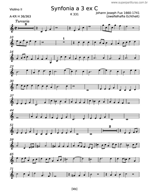 Partitura da música Sinfonia A 3 In C Major, K.331 – Johann Joseph Fux