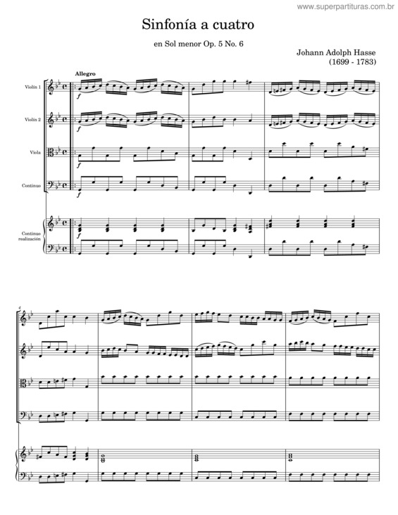 Partitura da música Sinfonía A Cuatro En Sol Menor No. 6 – Johann Adolph Hasse