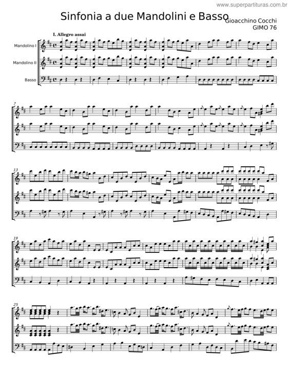 Partitura da música Sinfonia A Due Mandolini E Basso – Gioacchino Cocchi
