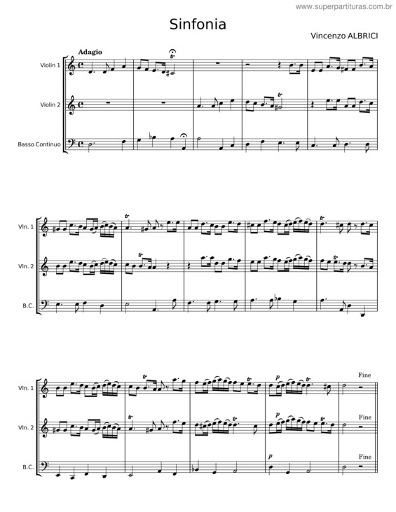 Partitura da música Sinfonia A Sei – Vincenzo Albrici