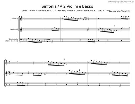 Partitura da música Sinfonia A Tre – Alessandro Stradella