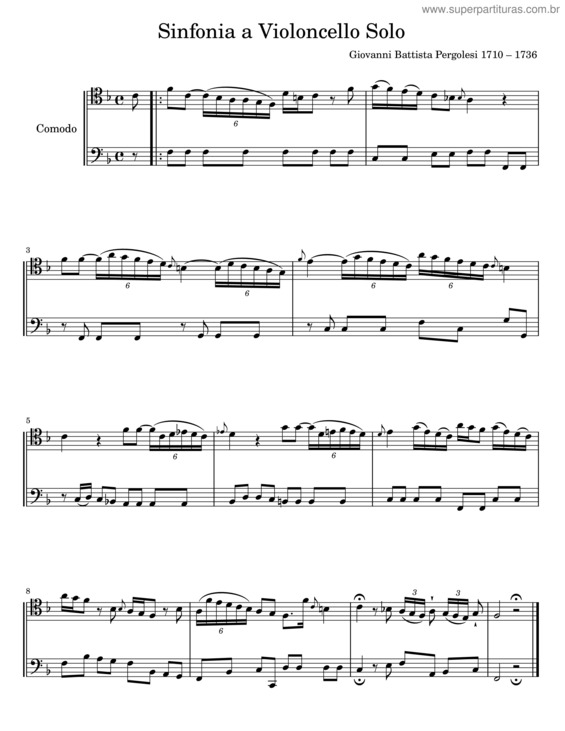 Partitura da música Sinfonia A Violoncello Solo – Giovanni Battista Pergolesi v.2