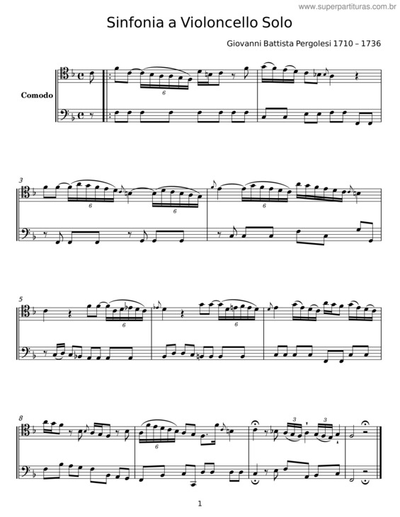 Partitura da música Sinfonia A Violoncello Solo – Giovanni Battista Pergolesi v.3