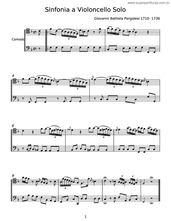 Partitura da música Sinfonia A Violoncello Solo – Giovanni Battista Pergolesi