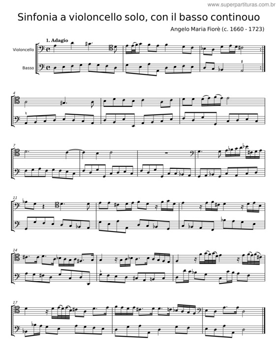 Partitura da música Sinfonia A Violoncello Solo, Con Il Basso Continouo – Angelo Maria Fiorè
