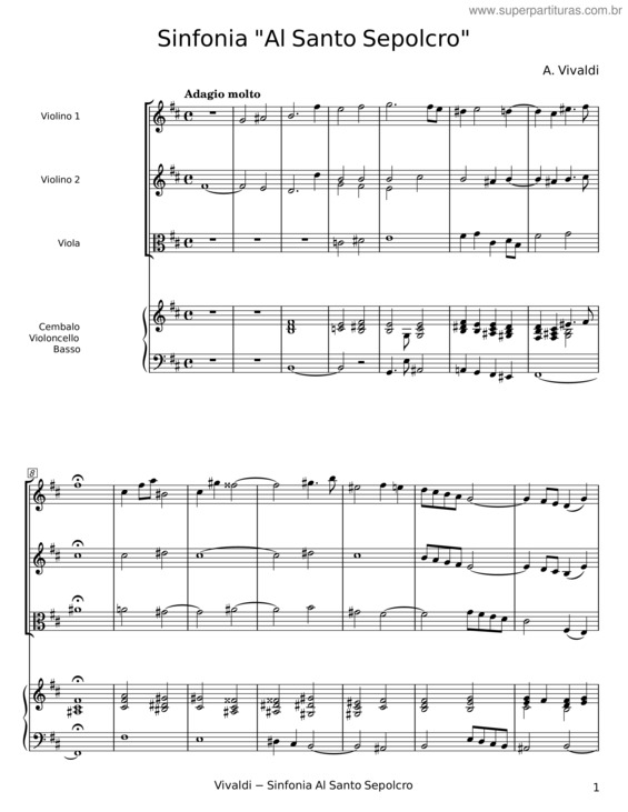 Partitura da música Sinfonia Al Santo Sepolcro – A. Vivaldi v.2