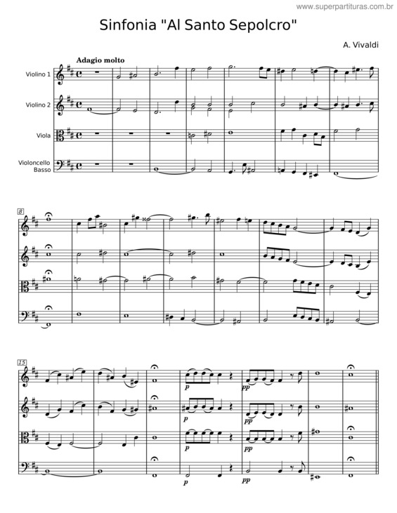 Partitura da música Sinfonia Al Santo Sepolcro – A. Vivaldi