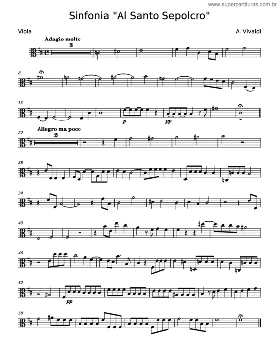 Partitura da música Sinfonia Al Santo Sepolcro – Antonio Vivaldi
