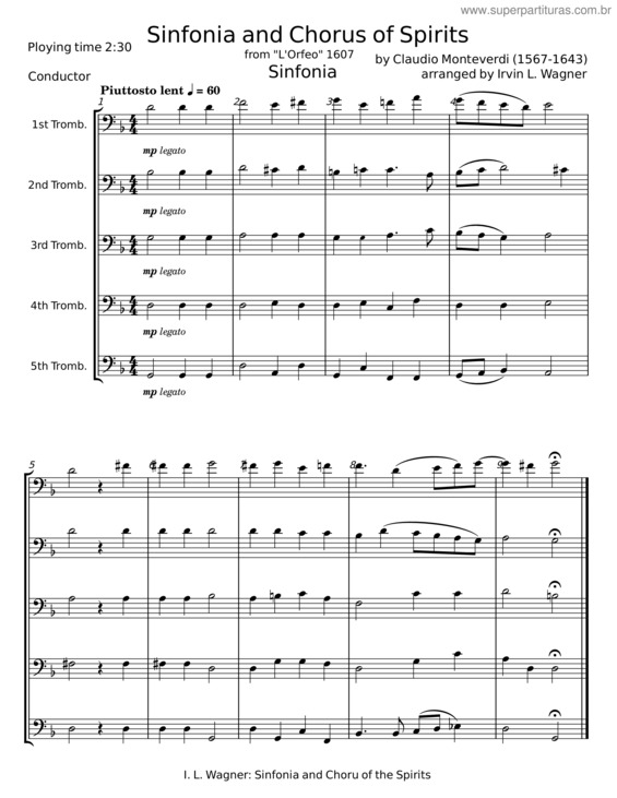 Partitura da música Sinfonia And Chorus Of Spirits – Claudio Monteverdi