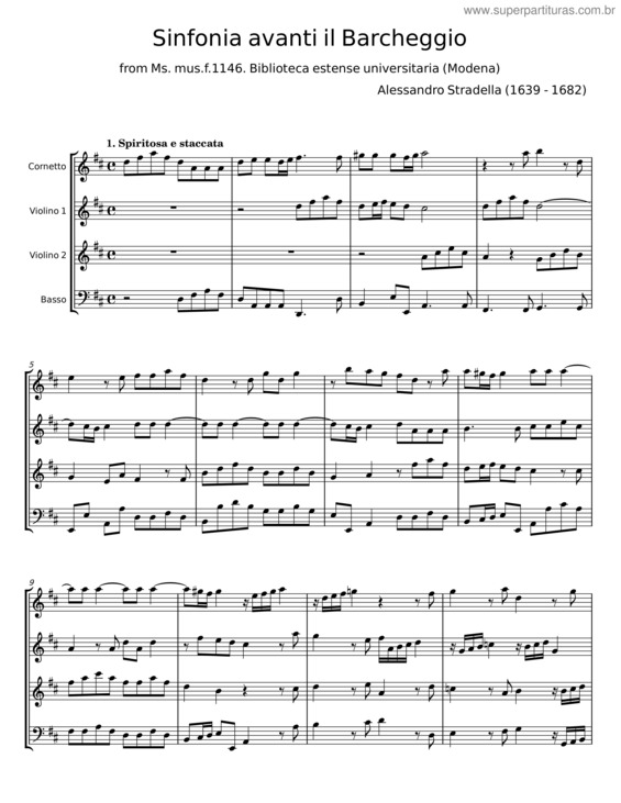 Partitura da música Sinfonia Avanti Il Barcheggio – Alessandro Stradella v.2