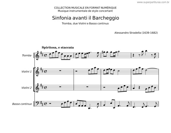 Partitura da música Sinfonia Avanti Il Barcheggio – Alessandro Stradella