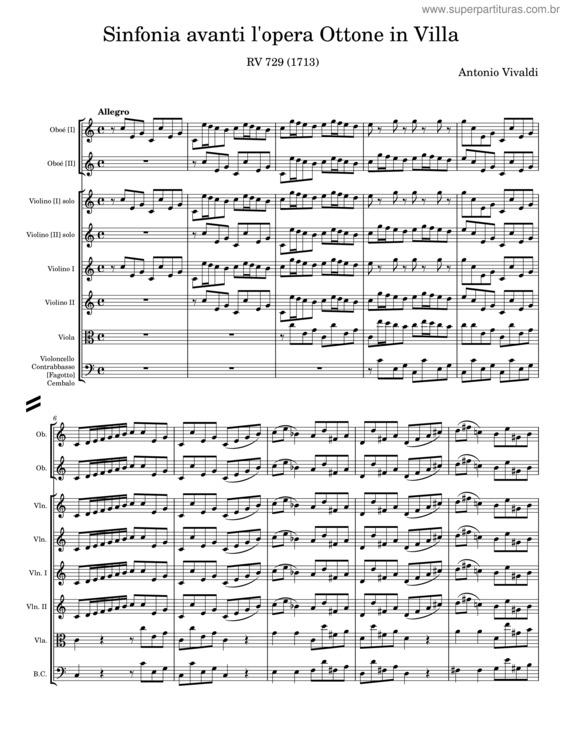 Partitura da música Sinfonia Avanti L`Opera Ottone In Villa – Antonio Vivaldi
