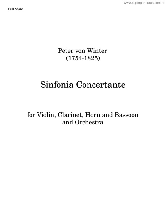 Partitura da música Sinfonia Concertante – Peter Von Winter