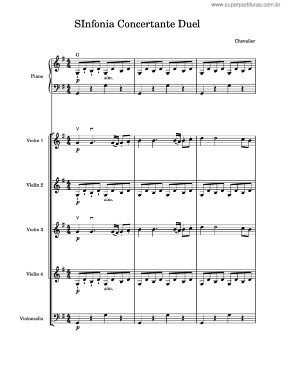 Partitura da música Sinfonia Concertante Duel