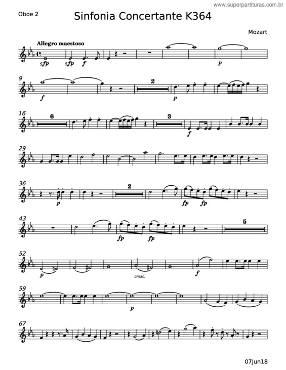 Partitura da música Sinfonia Concertante In E–Flat Major, K.364/320D – Wolfgang Amadeus Mozart v.2