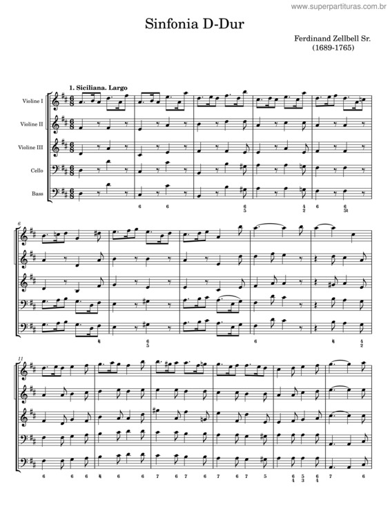 Partitura da música Sinfonia D–Dur – Ferdinand Zellbell Sr.