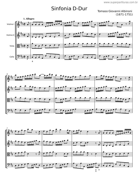 Partitura da música Sinfonia D–Dur – Tomaso Giovanni Albinoni