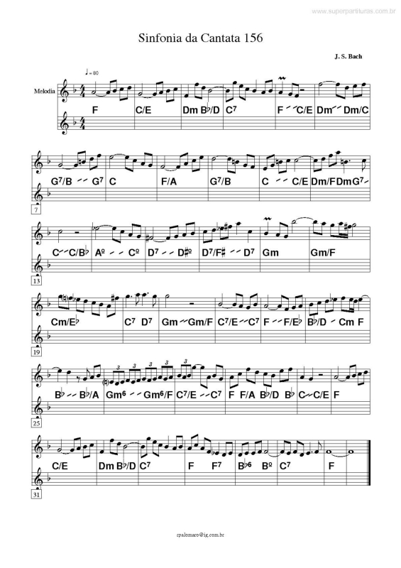 Partitura da música Sinfonia da Catata 156