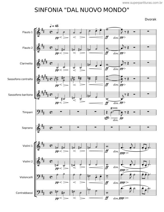 Partitura da música Sinfonia Dal Nuovo Mondo – Dvorak