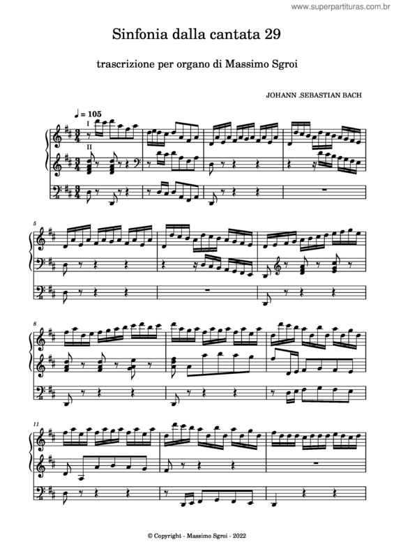 Partitura da música Sinfonia Dalla Cantata 29 – Trascrizione Per Organo Di Massimo Sgroi – Johann Sebastian Bach Sinfonia Dalla Cantata 29