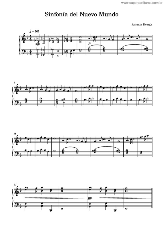Partitura da música Sinfonía Del Nuevo Mundo – Anton Dvorák Piano Principiante